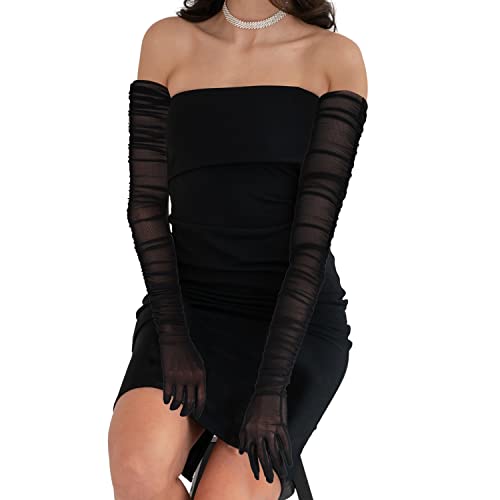 Damen Lange Handschuhe, Sexy Tüll Handschuhe Lang Elegant Opernhandschuhe Transparente Handschuhe Super Lang Tanzhandschuhe für Kostümparty Halloween-Abend (Schwarz) von LUTER