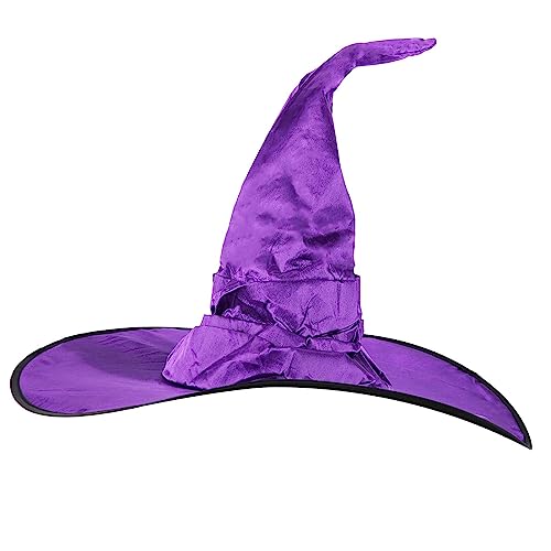 LUTER Halloween Hexenhut, 45 x 45cm Geraffter Hexenhut Hexenhut Cosplay Spitzer Hexenhut für Kinder Kostüm-Cosplay-Zubehör für Halloween-Party Maskerade (Lila) von LUTER