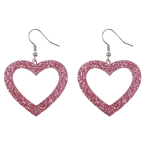 Herz Ohrringe, Rosa Herz Ohrringe Glitzernd Große Herz Ohrringe für Frauen Niedlich Herz Ohrstecker Herz Ohrringe Baumelnd für Mädchen Frauen Valentinstag Muttertag von LUTER