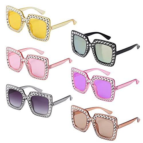 LUTER 6 Paar Strass Sonnenbrille, Bling Funkelnde Sonnenbrille Sonnenbrille Bling Bling Quadratische Mode Dicker Rahmen Kristall-Sonnenbrille in Übergröße für Unisex Männer Frauen Kostüm Anzieh von LUTER