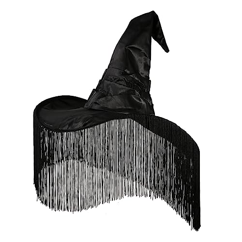 LUTER Halloween Hexenhut, 45x45cm Zauberer Hut Erwachsene, Zaubererhut mit Quasten Dekoration Spitzer Hexenhut Kostüm-Cosplay-Zubehör für Teenager Erwachsene Halloween-Party (Schwarz) von LUTER
