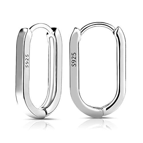 LUTER S925 Sterling Silber Creolen, 2 Stück Kleine Ovale Creolen für Frauen U-förmige S925 Minimalistische s925 Sterling Silber Dangle Hoop Leicht und Bequem (Silbrig) von LUTER