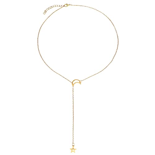 Lange Halskette, Lange Goldketten für Frauen Exquisite Halskette Tropfen Halskette Y-Halskette für Frauen, Mädchen, Party, Hochzeit, Abschlussball (Stern und Mond) von LUTER