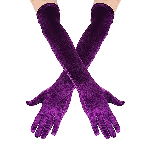 Lange Samthandschuhe, Samthandschuhe Damen Ellenbogenlänge Samtopernhandschuhe Samthandschuhe Lang für Frauen Halloween Cosplay Opernparty (Lila) von LUTER