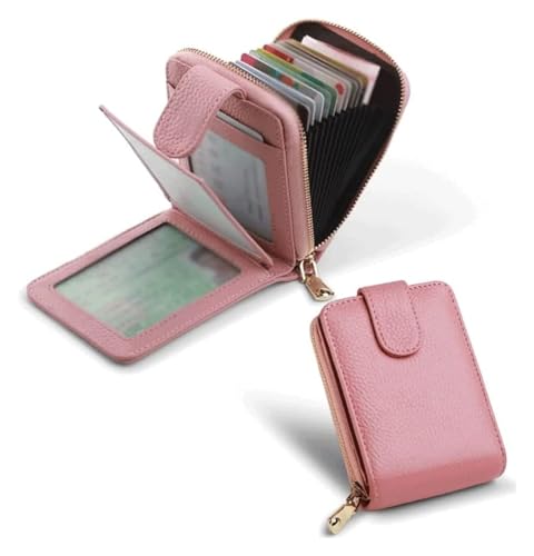 Geldbörsen Brieftasche Damen-Geldbörse aus Leder, einfach und langlebig, Kartenhalter, mehrere Kartenfächer mit Reißverschluss, Münzfach, Unisex, reißfest Geschenk (Color : Pink) von LUTFI