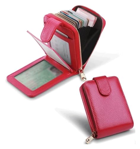 Geldbörsen Brieftasche Damen-Geldbörse aus Leder, einfach und langlebig, Kartenhalter, mehrere Kartenfächer mit Reißverschluss, Münzfach, Unisex, reißfest Geschenk (Color : Rose Red) von LUTFI