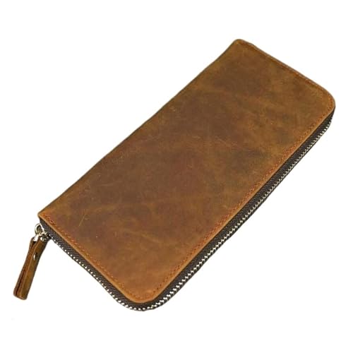 Geldbörsen Brieftasche Neue Damen Leder Geldbörse Unisex Lange Doppelschicht Sandwich Kartenhalter Große Kapazität Vintage Münzbörsen Reißfest Geschenk (Color : Brown, Size : 20x10cm) von LUTFI