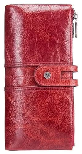 Geldbörsen Brieftasche Neue Lederbrieftasche Herren Langer Kartenhalter Damen Retro Große Kapazität Münzgeldbörsen Klassische Münztasche Reißfest Geschenk (Color : Red, Size : 19.5x9.5cm) von LUTFI