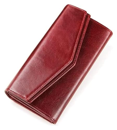 Geldbörsen Brieftasche Vintage Leder Geldbörse Herren Große Kapazität Kartenhalter Neue Tragbare Klassische Geldbörsen Reißfest Geschenk (Color : Red-1, Size : 9x19cm) von LUTFI