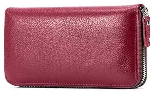 Geldbörsen Damen-Geldbörse aus Leder, tragbar, großes Fassungsvermögen, Münzgeldbörsen, klassischer Langer Stil, Kartenhalter, Unisex-Münzfach, reißfest Geschenk (Color : Red, Size : 20x10.5) von LUTFI