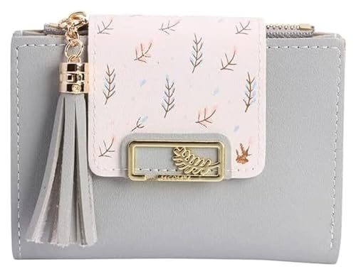 Geldbörsen Geldbörse Damen Leder Geldbörse Mode Schlank Kartenhalter Retro Crop Mini Münzgeldbörsen Klassische Fransen Münzen Tasche Reißfest Geschenk (Color : Light Gray, Size : A) von LUTFI