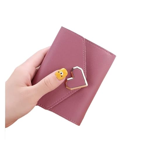 Geldbörsen Geldbörse Damen Pu Leder Geldbörse Mini Metall Herz Kartenhalter Kurz Dreifach Münzfach Lässige Klassische Geldbörsen Geschenk (Color : Dark Pink, Size : 9x11.5cm) von LUTFI