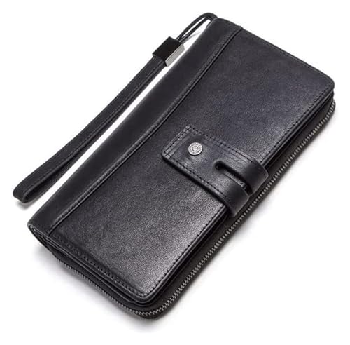 Geldbörsen Geldbörse Leder Geldbörse Kartenhalter Lange Handtasche Unisex Münzgeldbörsen Retro Reißverschluss Business Münzfach Reißfest Geschenk (Color : Noir, Size : 10x19.5cm) von LUTFI