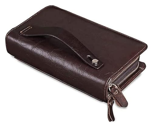 LUTFI Geldbörsen Brieftasche Langlebige Damen Lederbrieftasche Business Große Kapazität Kartenhalter Doppelreißverschluss Münzgeldbörsen Unisex Reißfest Geschenk (Color : Brown, Size : A) von LUTFI