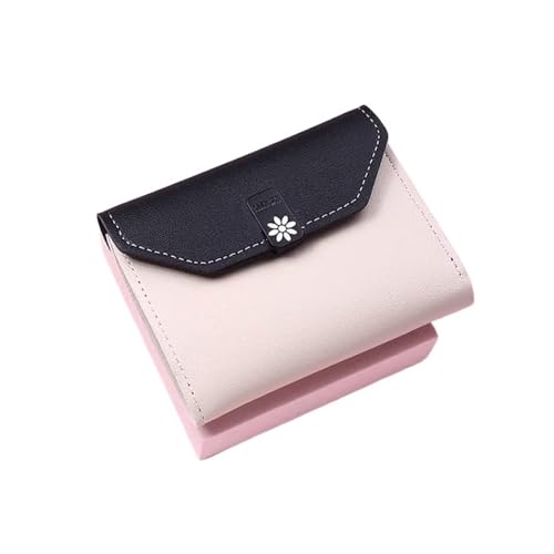 LUTFI Geldbörsen Brieftasche Neue Damen-Leder-Geldbörse Mini Daisy Reißverschluss Kartenhalter Klassisch Kurz Münzfach mit Ausweisfenster Reißfest Geschenk (Color : Noir, Size : 9x11.5cm) von LUTFI