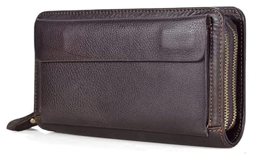 LUTFI Geldbörsen Geldbörse Unisex-Leder-Geldbörse, Langer Halter, Kartenhalter, große Geldbörsen, Retro-Reißverschluss, Münzfach, reißfest Geschenk (Color : Brown2, Size : 12x22cm) von LUTFI