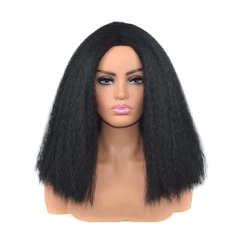 Perücken Gerade Perücken for schwarze Frauen, schwarze Afro-Bombe, lockige Perücke mit Pony, synthetisches Faserhaar Stilvoll Perücken Gerade Perücken for schwarze Frauen, schwarze Afro-Bombe, lockige Perücke mit Pony, synthetisches Faserhaar Stilvoll von LUTFI