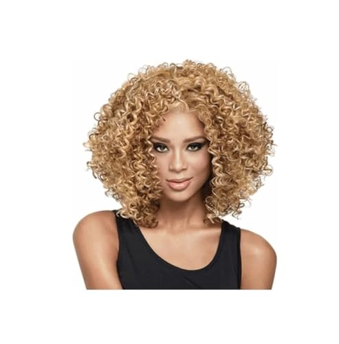 Perücken Perücken for schwarze Frauen, kurze verworrene lockige volle Perücken, synthetische hitzebeständige Perücken, Perücke for die tägliche Party Stilvoll(Blonde) von LUTFI
