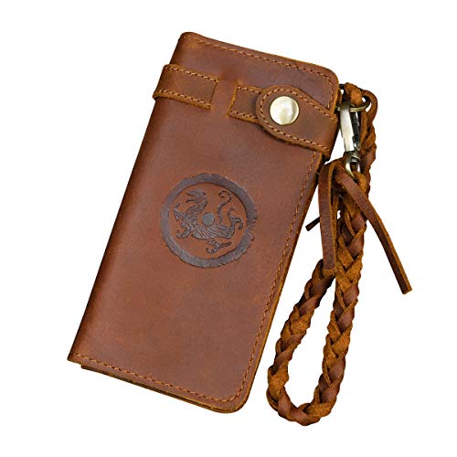 Echtes Leder Lange Brieftasche mit Reißverschluss Tasche Vintage Bifold Scheckheft Geldbörse (Chain Wallet6) von LUUFAN