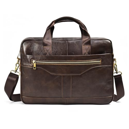 LUUFAN 15.6 Zoll Vintage Leder Aktentasche Business Büro Laptop Tasche Großer Schulranzen Herren Messenger Umhängetasche (3317-Kaffeebraun) von LUUFAN