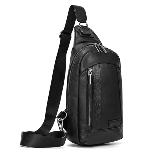 LUUFAN Echtes Leder Brusttasche für Männer Everyday Cross Body Sling Shoulder Messenger Bag mit mehreren Taschen für Reisen Wandern Casual Outdoor von LUUFAN
