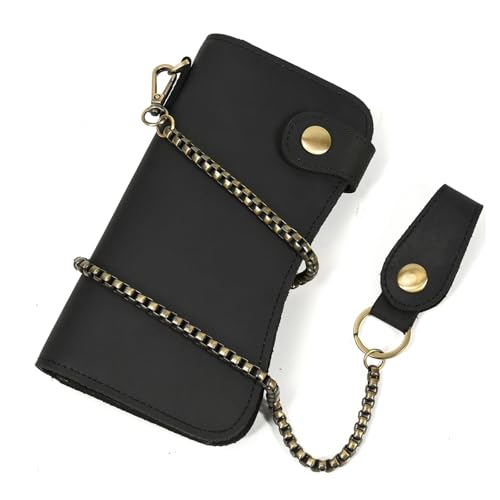 LUUFAN Echtes Leder Lange Brieftasche mit Reißverschluss Tasche Vintage Bifold Scheckheft Geldbörse(Chain Wallet) von LUUFAN