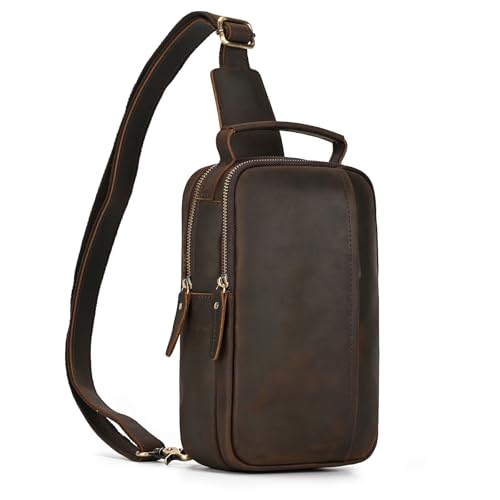 LUUFAN Echtes Leder Sling Bag für Männer Frauen, Multi-Tasche Chest Umhängetasche Casual Crossbody Messenger Daypack Rucksack Tote Bag von LUUFAN