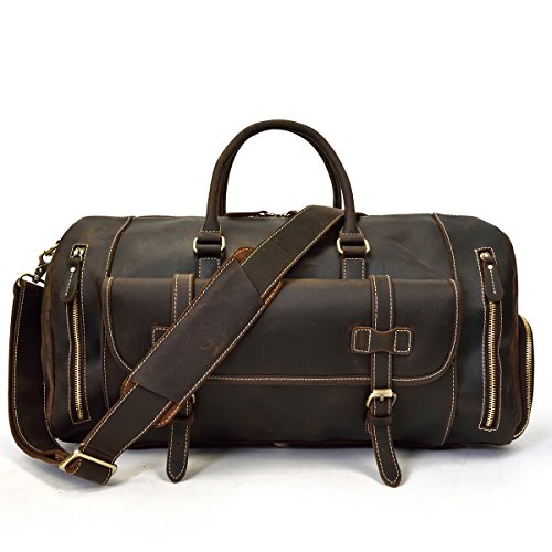 LUUFAN Herren Echte Leder Reisetasche Reisetasche Top Grain Rindsleder Hohe Kapazität Vintage Wochenende Tasche (Dark Brown-52cm) von LUUFAN