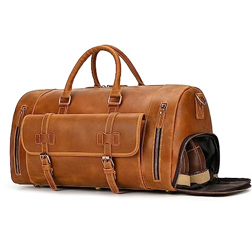 LUUFAN Herren Echte Leder Reisetasche Reisetasche Top Grain Rindsleder Hohe Kapazität Vintage Wochenende Tasche (Light Brown-52cm) von LUUFAN