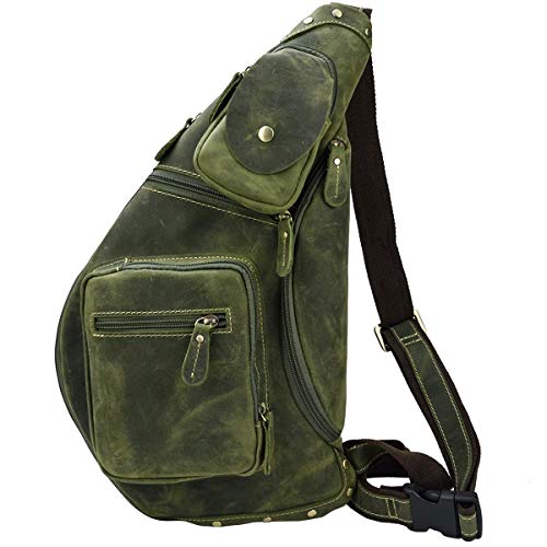 LUUFAN Herren Echtes Leder Sling Bag Brusttasche Cross Body Bag Cross Durable Schulter Rucksack (Green) von LUUFAN