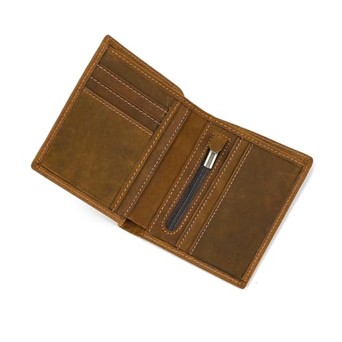 LUUFAN Herren-Geldbörse, echtes Leder, kurze Geldbörse, Bifold-Geldbörse, Reißverschlussfach für Münzen, Bargeld, Karte, Braun, 6096ZS-Braun, Vintage von LUUFAN