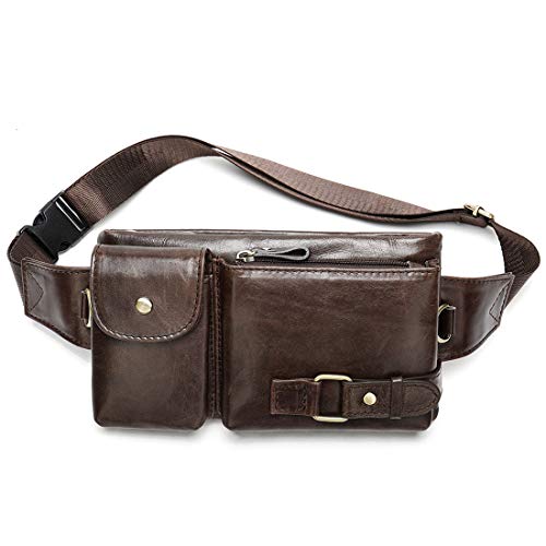 LUUFAN Herren Leder Fanny Gürteltasche Laufen Hip Bum Gürtel Slim Pack Handytasche Für Outdoor, Shopping und Reisen(Dark Brown) von LUUFAN