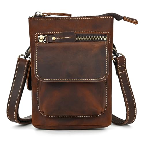 LUUFAN Echtleder-Hüfttasche für Damen und Herren, Vintage kleine Messenger-Schultertasche Umhängetasche Gürteltasche Handytasche für Sport Klettern Wandern Laufen, Braun von LUUFAN