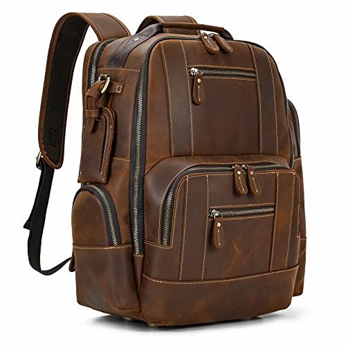 LUUFAN Herren Leder Rucksack Daypack Schule Satchel Reisen Schulter Laptop-Tasche (Brown) von LUUFAN
