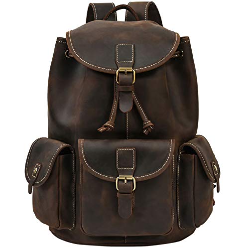 LUUFAN Herren Leder Rucksack Daypack Schule Satchel Reisen Schulter Laptop-Tasche (Brown 3) von LUUFAN