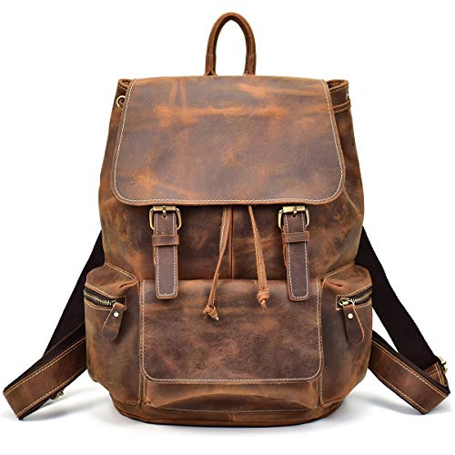 LUUFAN Herren Leder Rucksack Daypack Schule Satchel Reisen Schulter Laptop-Tasche (Brown 6) von LUUFAN