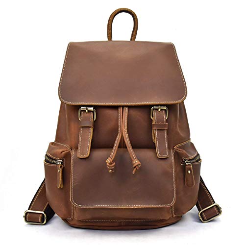 LUUFAN Herren Leder Rucksack Daypack Schule Satchel Reisen Schulter Laptop-Tasche (Brown 7) von LUUFAN