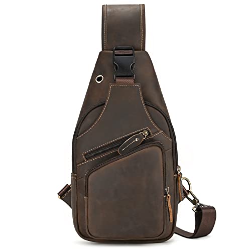 LUUFAN Herren-Schultertasche aus echtem Leder, Brust- und Schulterrucksack, Umhängetasche für Freizeit, Sport, Wandern, Reisen (Braun 4) von LUUFAN