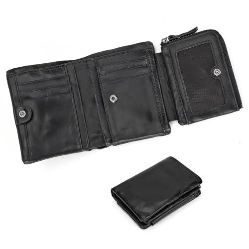 LUUFAN Echtes Leder Kurze Brieftasche für Männer Trifold Wallet Coin Pocket Cash Credit Card Holder Purse mit ID-Karte Fenster, schwarz von LUUFAN