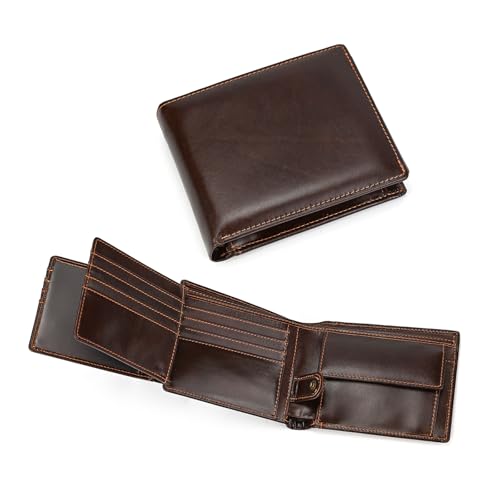 LUUFAN Kurze Geldbörse aus echtem Leder, mit Münzfach, mehrere Kreditkartenfächer, Ausweisfenster, Geldfächer, große Kapazität, RFID-Geldbörse, Kaffee von LUUFAN