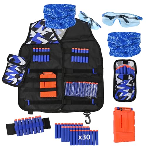 LUUFAN Tactical Vest Kit für NERF Guns mit Refill Darts, Wrist Band, Reload Clips, Tactical Maske und Schutzbrille für Jungen Mädchen Geburtstag Thanksgiving Weihnachten Geschenk von LUUFAN