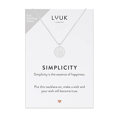 LUUK LIFESTYLE Halskette aus 925er Sterlingsilber mit Anhänger, Motiv abstrakte Formen und SIMPLICITY Spruchkarte, Glücksbringer, Frauenschmuck, Geschenksidee für Frauen und Mädchen, Silber von LUUK LIFESTYLE