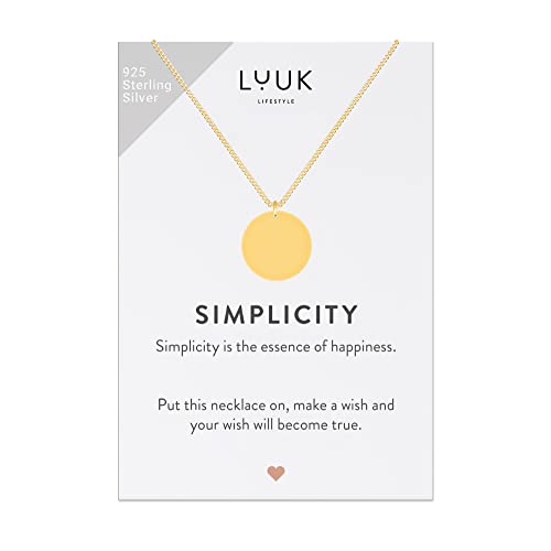 LUUK LIFESTYLE 925er Sterling Silber, Halskette mit Kreis | Coin | Plättchen Anhänger und SIMPLICITY Geschenkkarte, Glücksbringer, Design Damenschmuck, zeitlose Mode für Sie, Valentinstag, Gold von LUUK LIFESTYLE