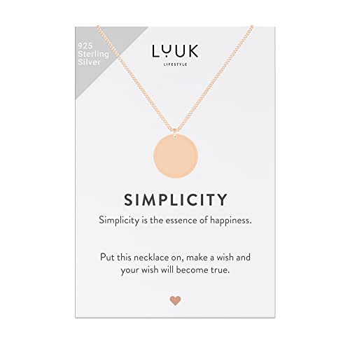 LUUK LIFESTYLE Halskette aus 925er Sterlingsilber mit rundem Anhänger | Kreis | Plättchen und SIMPLICITY Geschenkkarte, Glücksbringer auf Reise, Schmuck für Frauen, trendiges Modeaccessoire, Rosé von LUUK LIFESTYLE