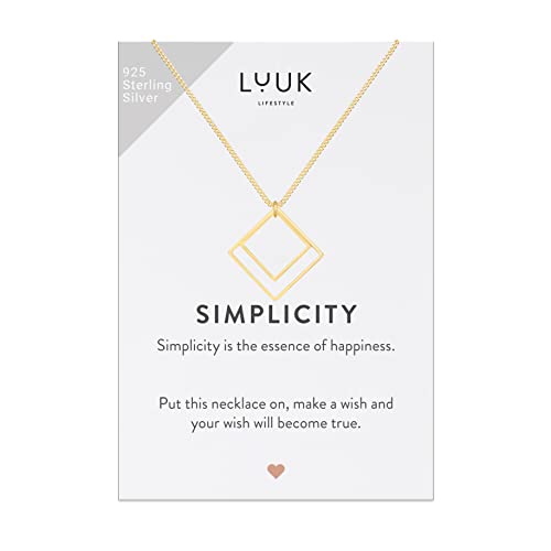 LUUK LIFESTYLE Halskette aus 925er Sterlingsilber, Anhänger mit quadratischem Muster, geometrische Form und Simplicity Geschenkkarte, Glücksbringer, Damenschmuck, Geschenkidee für Sie, Gold von LUUK LIFESTYLE