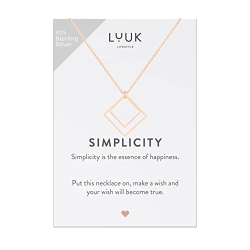 LUUK LIFESTYLE Halskette aus 925er Sterlingsilber mit quadratischem Anhänger, Sortiment für jeden Anlass, Geschenkkarte zum Selbstgestalten SIMPLICITY, Glücksbringer, Schmuck für Frauen, Rosé von LUUK LIFESTYLE