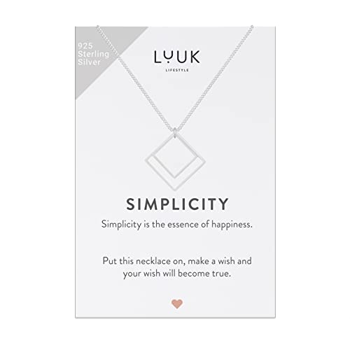 LUUK LIFESTYLE Halskette mit Anhänger minimalistisches Quadratmuster | geometrische Form, 925er Sterling Silber, SIMPLICITY Geschenkkarte, Glücksbringer, Damenschmuck, dezenter Stil, Silber von LUUK LIFESTYLE