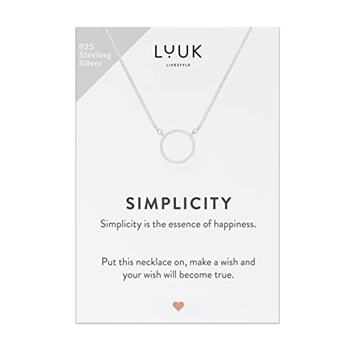 LUUK LIFESTYLE Halskette aus 925er Sterlingsilber mit Anhänger Kreis I Ring und Karte SIMPLICITY, Glücksbringer, Schmuck für Frauen, rundes Design, verstellbare Länge, Valentinstags Geschenk, Silber von LUUK LIFESTYLE