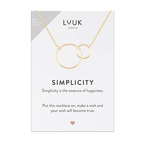 LUUK LIFESTYLE Halskette aus 925er Sterlingsilber Symbol für Liebe und Verbundenheit mit Kreisen | Zwei Ringen Anhänger und Geschenkkarte Simplicity, Geschenkidee Freundin, Modeschmuck, Gold von LUUK LIFESTYLE