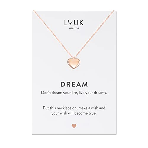 LUUK LIFESTYLE Damenschmuck, Geschenkkarte, mit Herz Anhänger und DREAM Geschenkkarte, Glücksbringer, Liebessymbol, Geschenkidee zum Geburtstag für Mutter, Freundin, tägliches Tragen, Rosé von LUUK LIFESTYLE